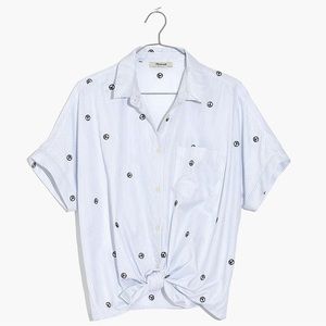 Madewell Embroidered Peace Sign Short-Sleeve Tie-Front Shirt